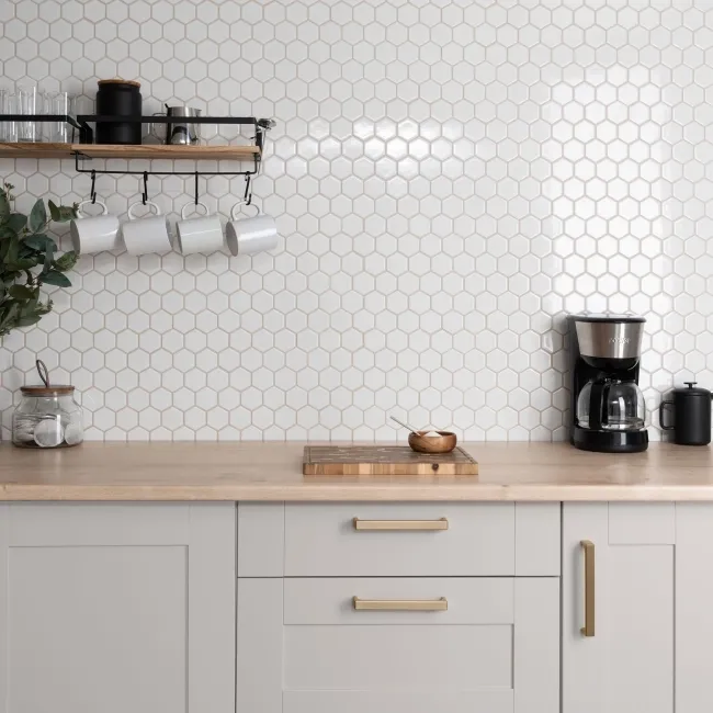 Pixel White 50x50 Hexagon Gloss Mosaic Tiles