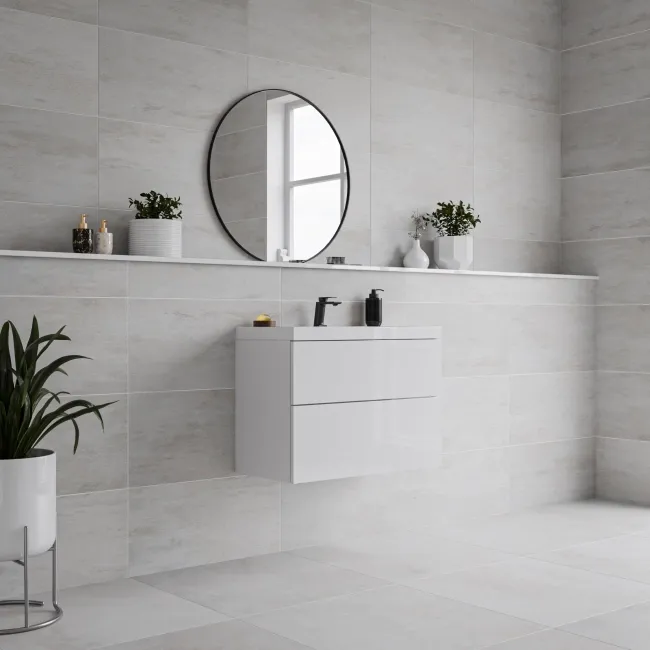 Foil Cloud White Metallic Stone Effect 600x600 Wall and Floor Tiles