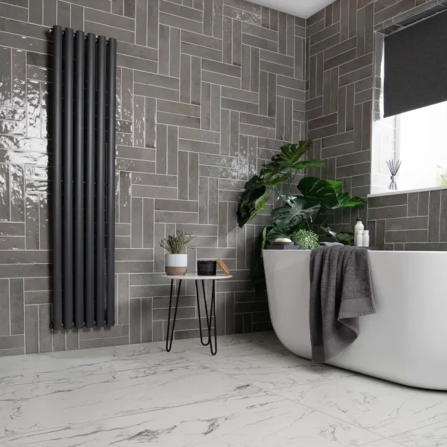 Faith Grey Gloss Rustic Brick Effect Wall and Floor Tile
