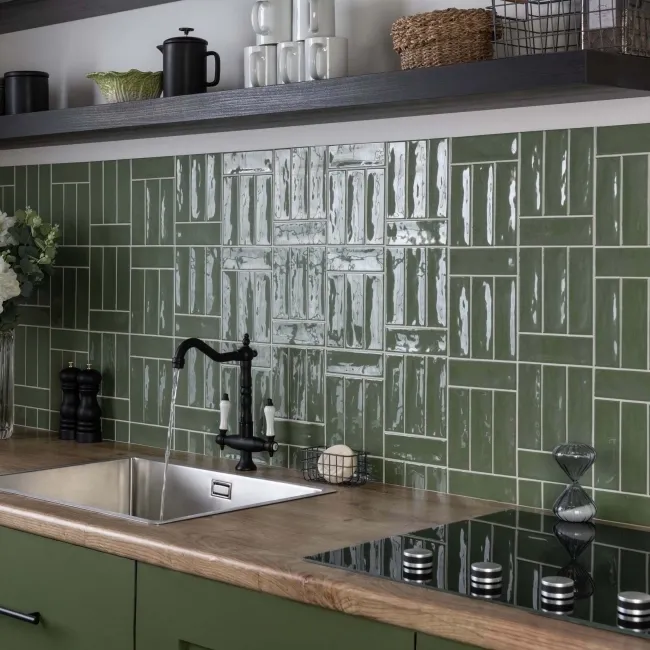 Hamlet Green Gloss Brick Wall and Floor Tiles