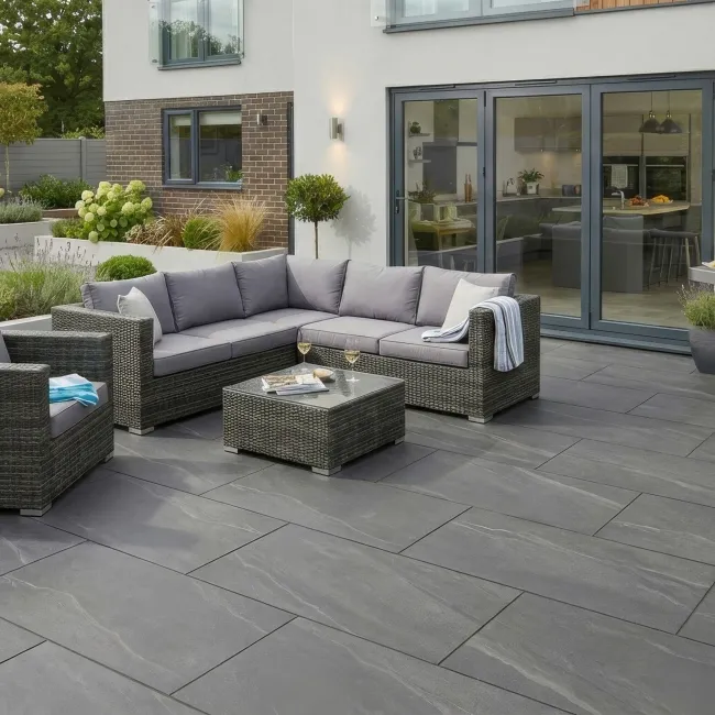 Nuova Anthracite Stone Effect Matt Porcelain Outdoor Slab Tile