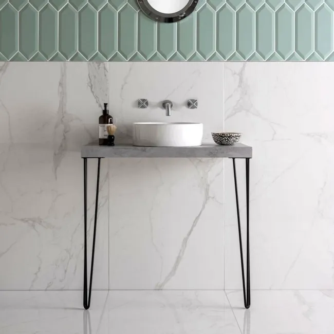 Cappella White Polished Marble Effect 1200x600 Wall and Floor Tiles