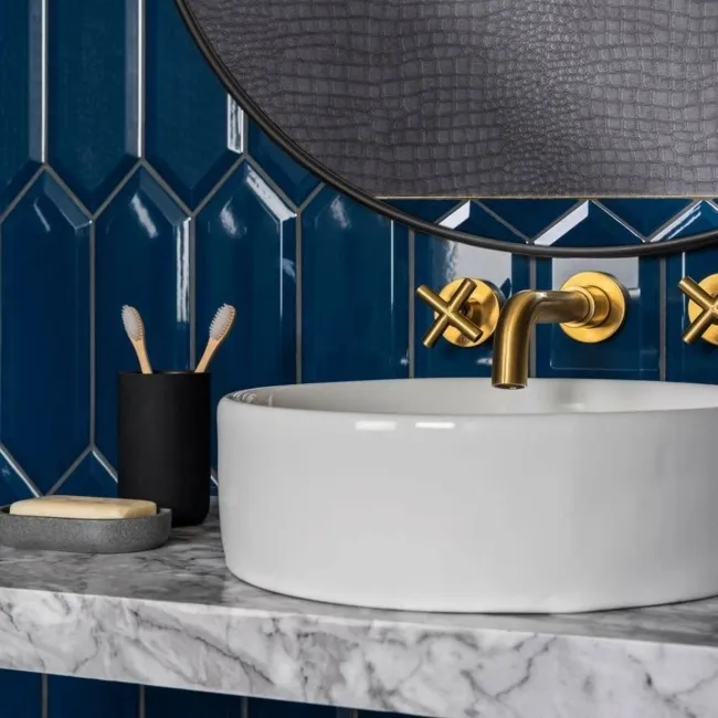 Pickett® Gloss Bevelled Navy Blue Hexagonal Metro Wall Tiles