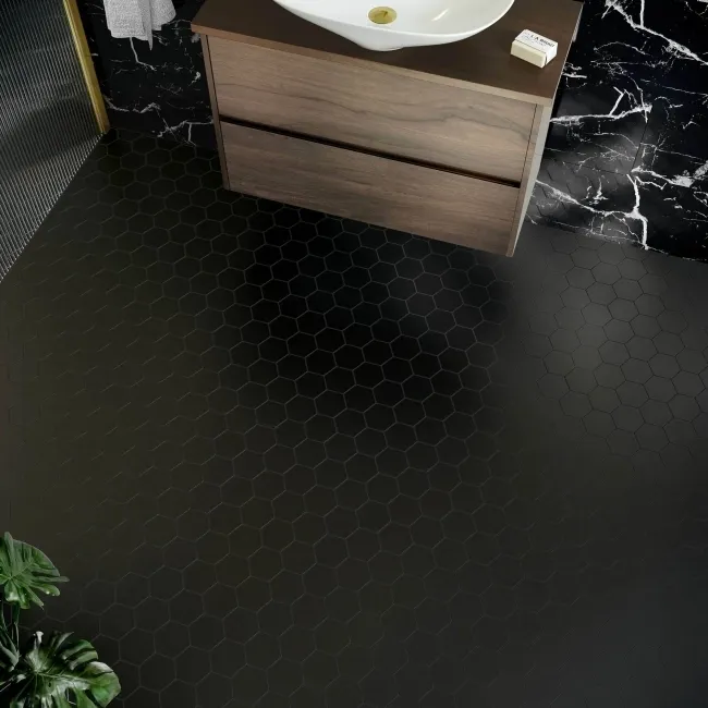 Pixel Black Hexagon Porcelain Matt Mosaic 50x50 Wall and Floor Tiles