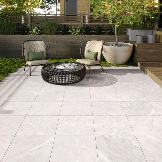 Ankara Light Grey Stone Effect 20mm Porcelain Paving Slabs 600x600