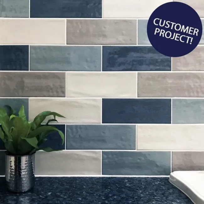 Rustic Cedar Blue Ceramic Gloss Metro Wall Tiles