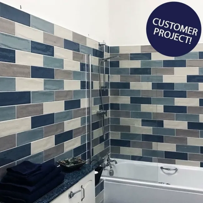 Rustic Cedar Blue Ceramic Gloss Metro Wall Tiles