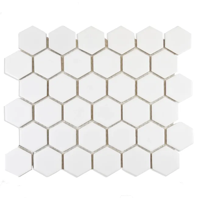 Pixel White 50x50 Hexagon Matt Mosaic Tiles