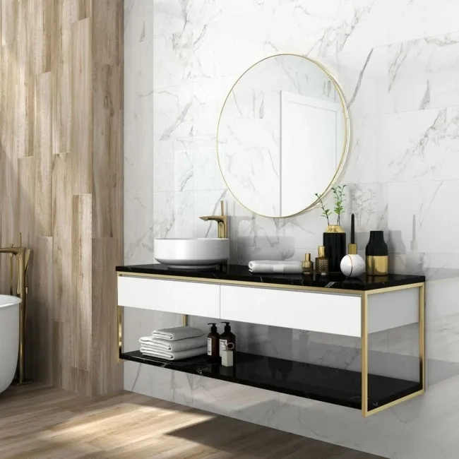 Cappella White Gloss Marble Effect 600x300 Wall and Floor Tiles
