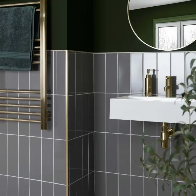 Linear Dark Grey Gloss Brick Shape Wall Tiles 300x100