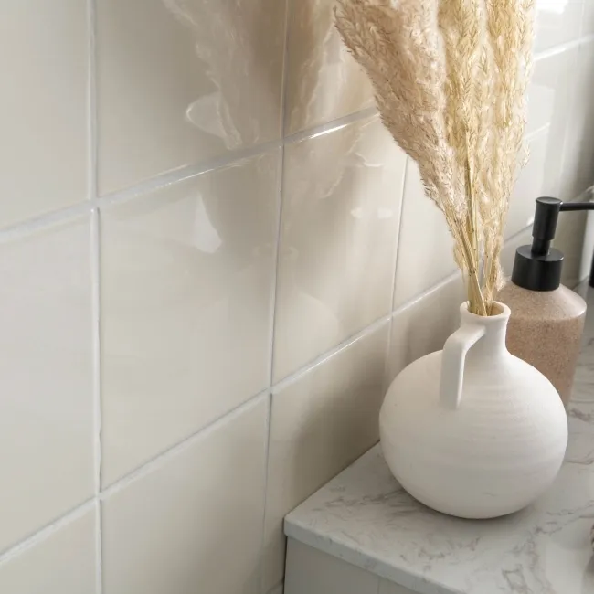 Rico Cream Gloss Flat Square Wall Tiles 150x150