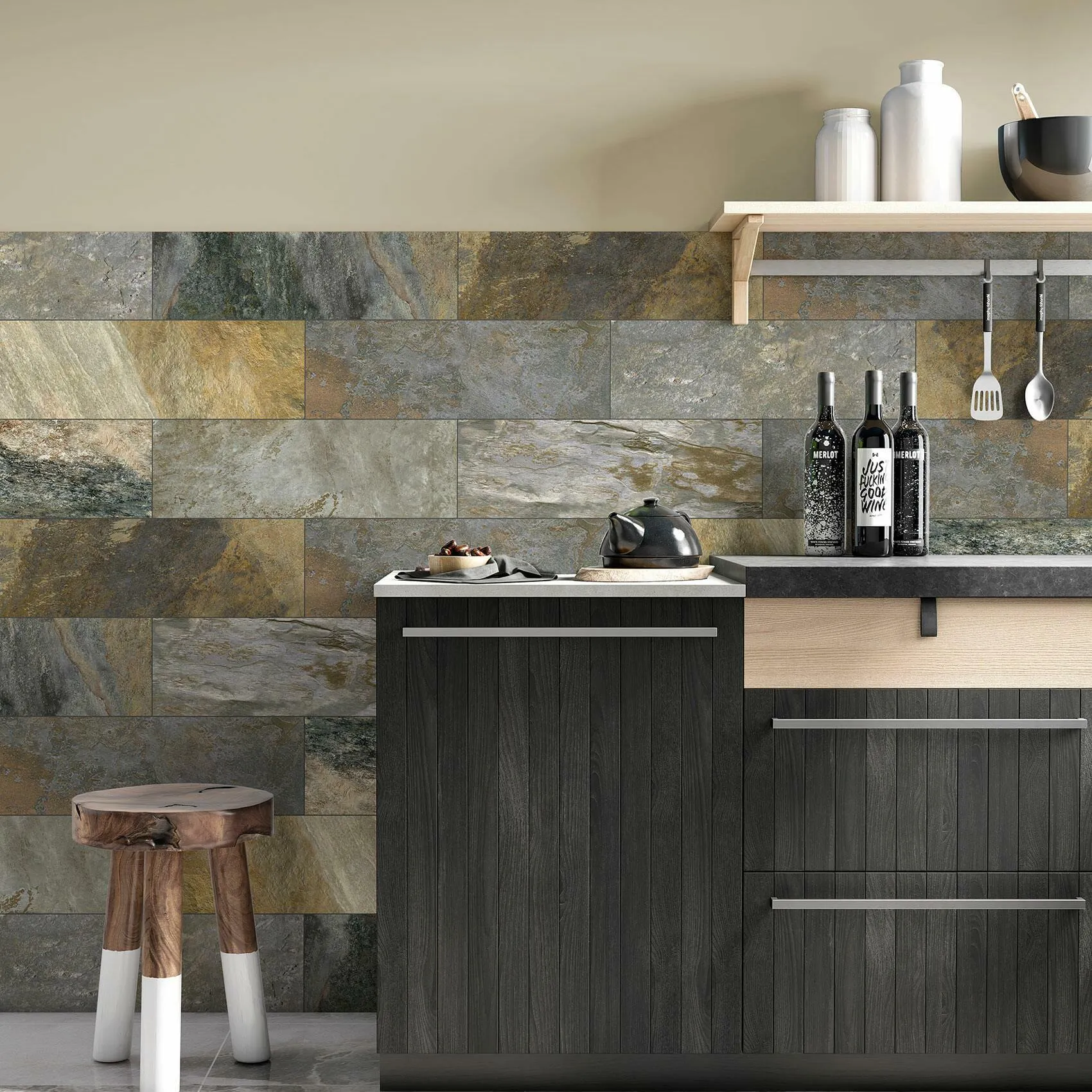Ashen Multicolour Matt Slate Effect Wall and Floor Tiles