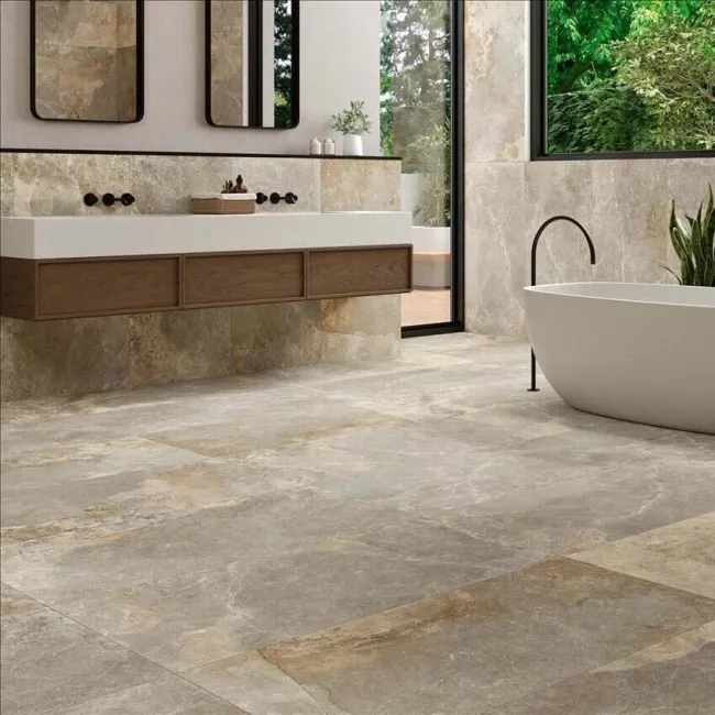 Jai Rustic Natural Grey Glazed Porcelain Slate Effect 1200x600 Tiles