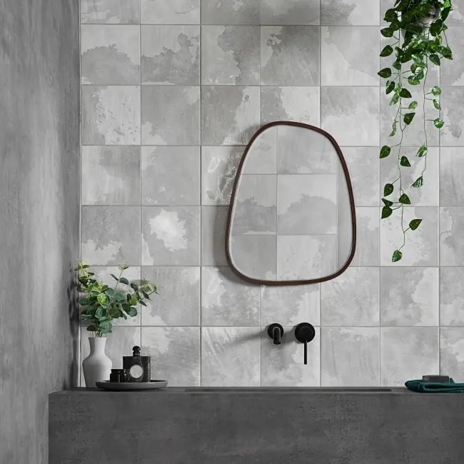 Raku Square Silver Grey Rustic Gloss Wall Tiles