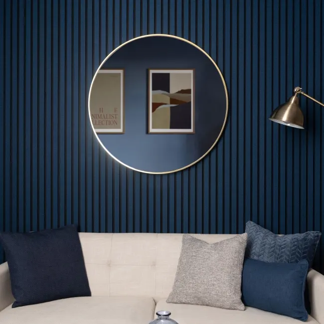 Trepanel® Texture Denim Blue Herringbone Acoustic Wood & Felt Slat Panels