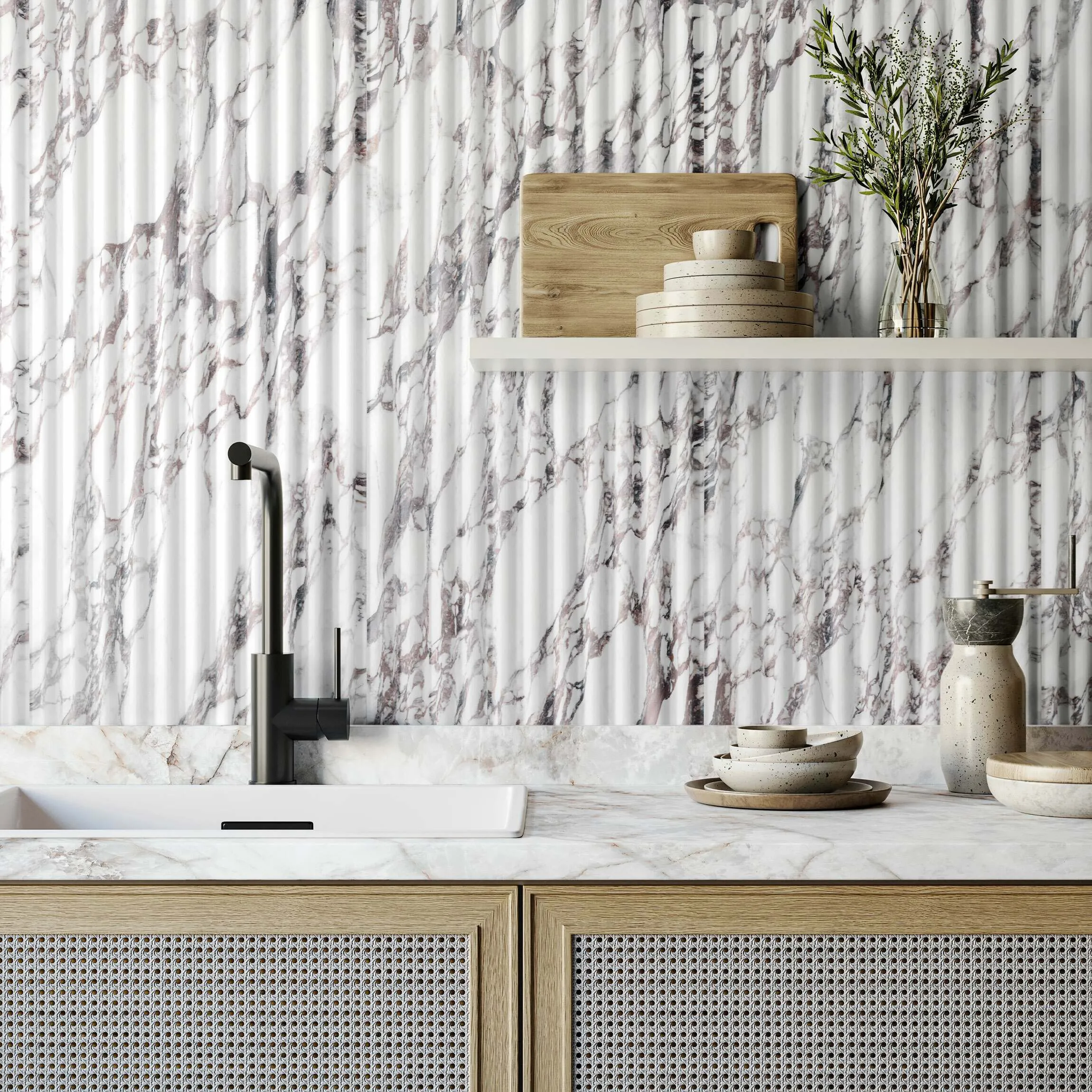Indulgence White Calacatta Viola Marble Effect Fluted Decor Wall Tiles