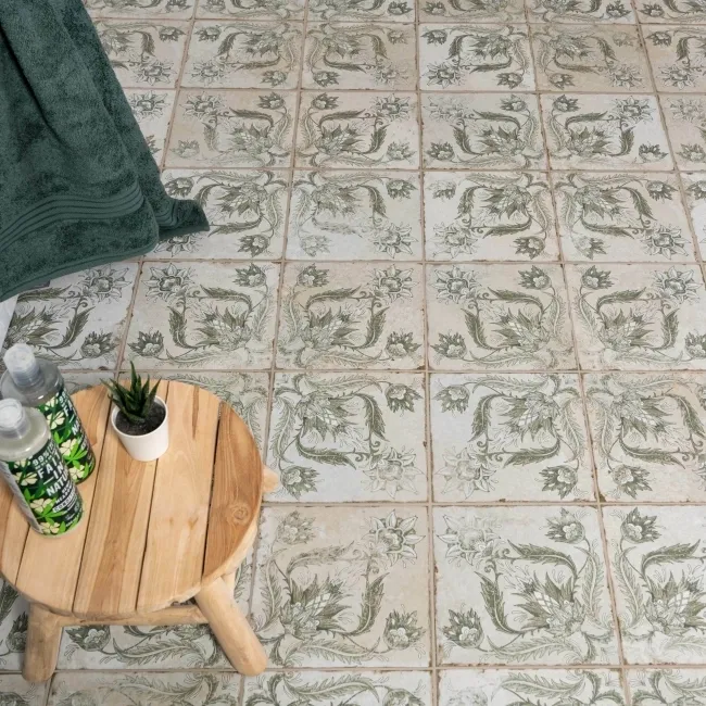 Helix Sage Green Matt Patterned Wall and Floor Tiles