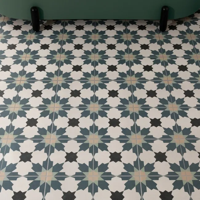 Sahara Bloom Blue Matt Patterned Wall and Floor Tiles