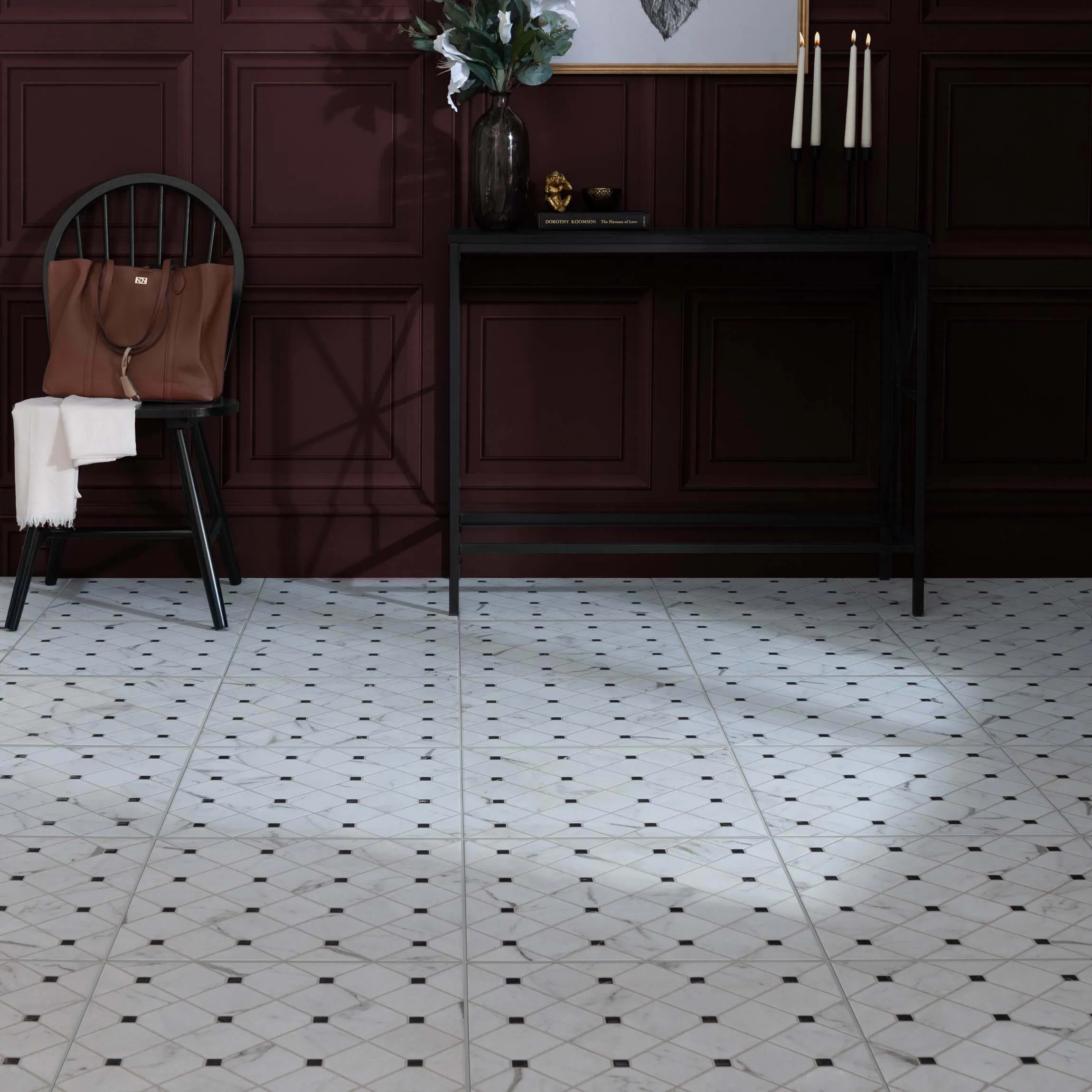 Canterbury Victorian White Matt Marble Patterned Tiles