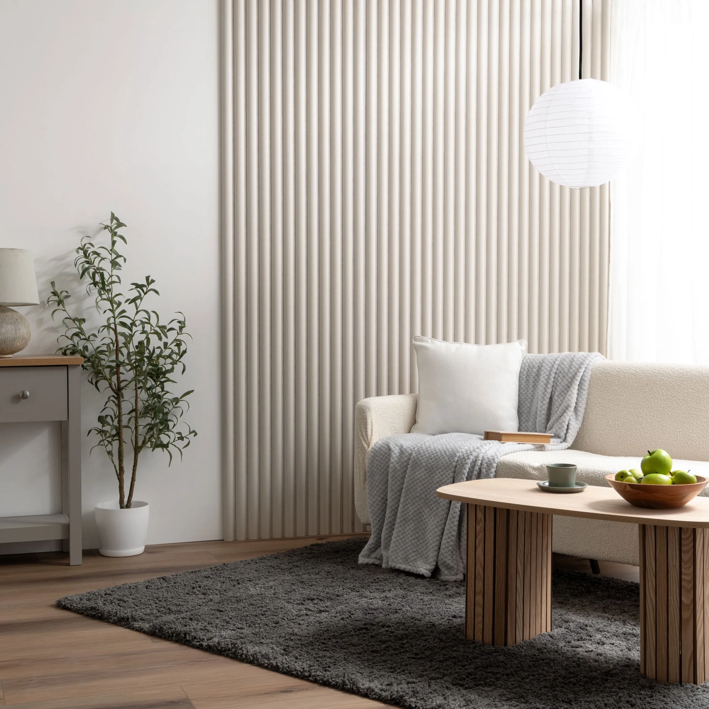 Trepanel Design® Light Oak on Antique White Felt Curve Acoustic Wood Slat Panels