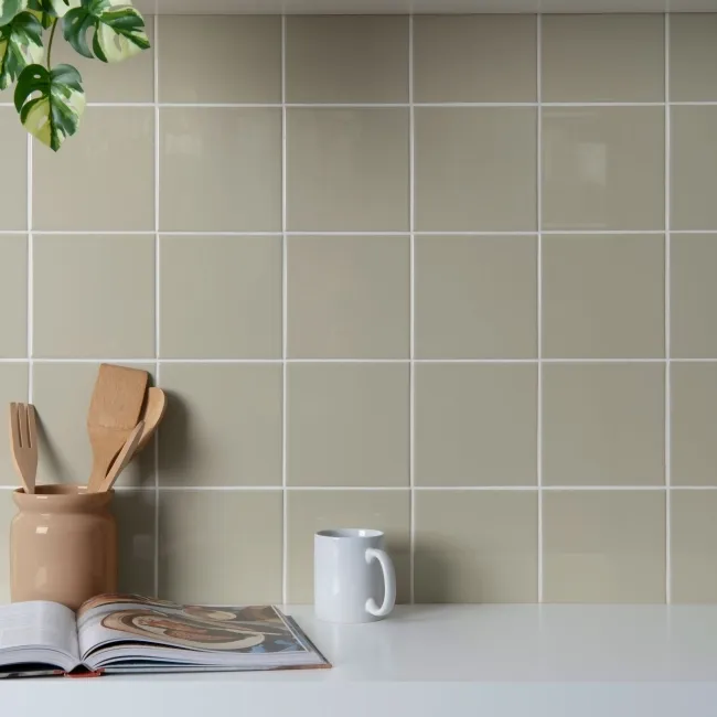 Rico Beige Gloss Flat Square Wall Tiles 150x150