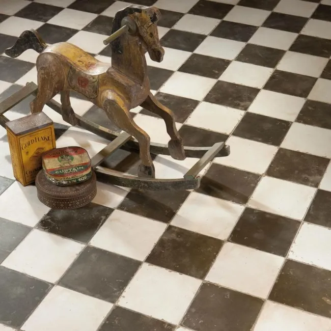Moiety Black and White Matt Chequer Pattern Floor Tiles