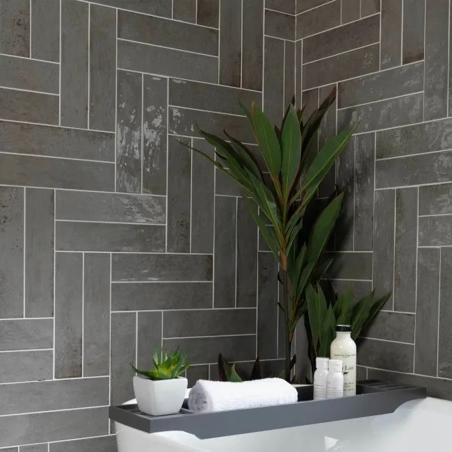 Faith Grey Gloss Rustic Brick Effect Wall and Floor Tile