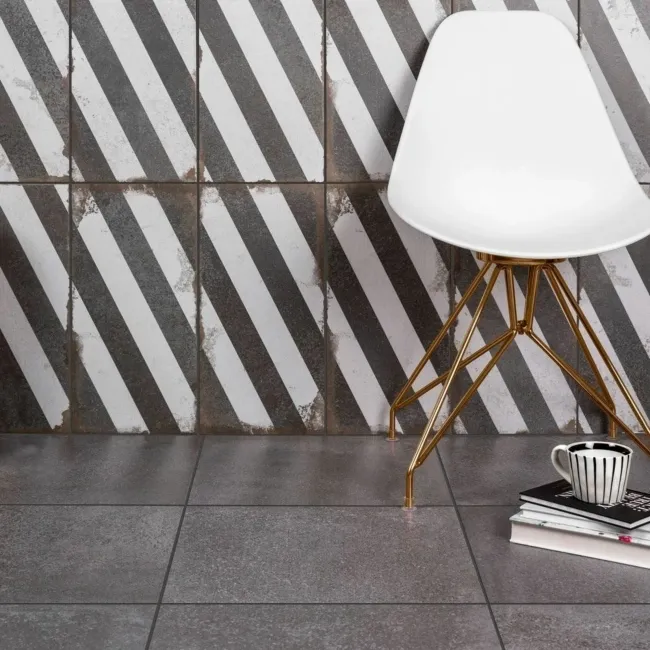 Brixton Dark Grey Striped Matt Pattern Wall Tiles