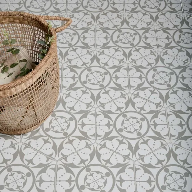 Kendal Hexagon Grey Satin Pattern Wall and Floor Tiles