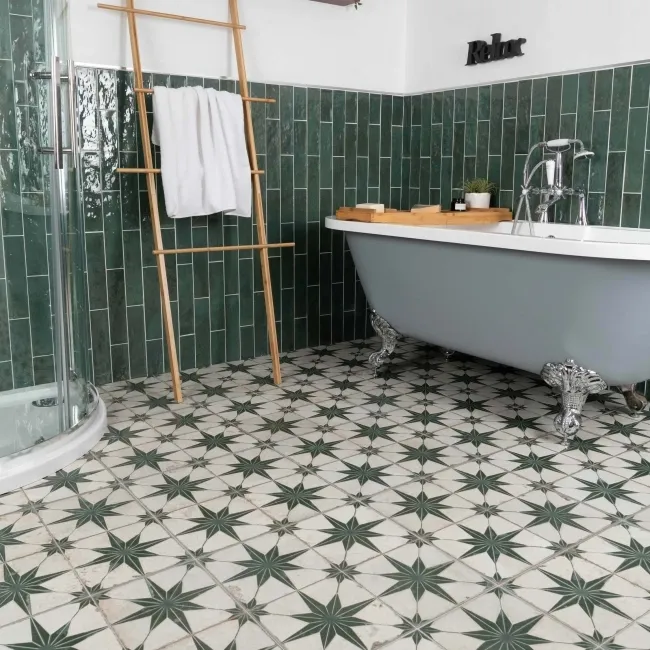 Faith Green Gloss Rustic Brick Effect Wall and Floor Tile