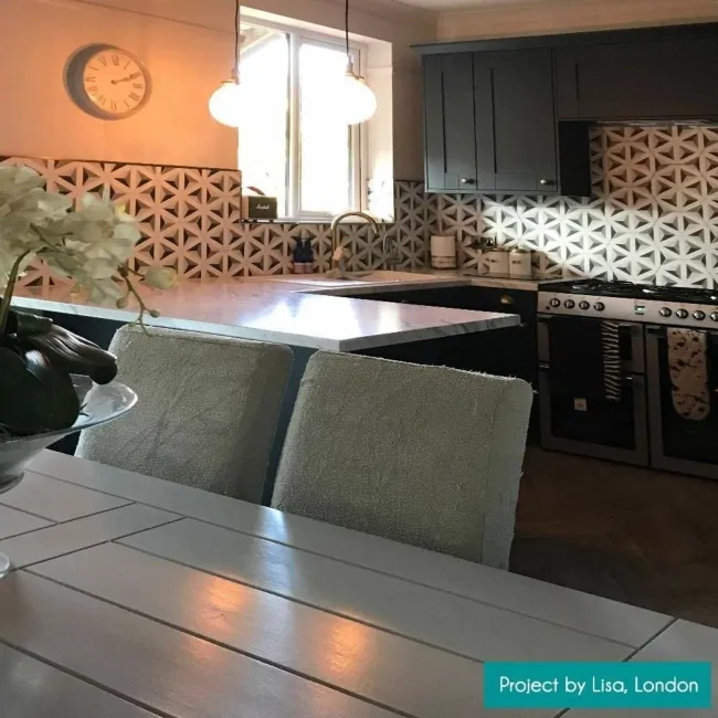 Contour Shadow Black and White Hexagon Patterned Floor Tiles