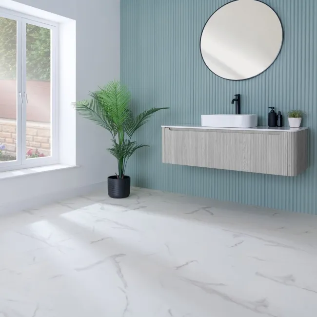 Frost White Marble Tile Luxury Click Vinyl Flooring 5.5mm