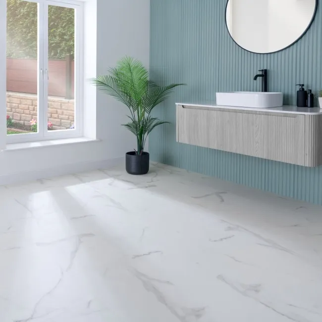 Frost White Marble Tile Luxury Click Vinyl Flooring 5.5mm