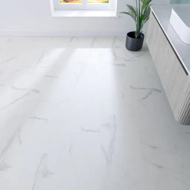 Frost White Marble Tile Luxury Click Vinyl Flooring 5.5mm