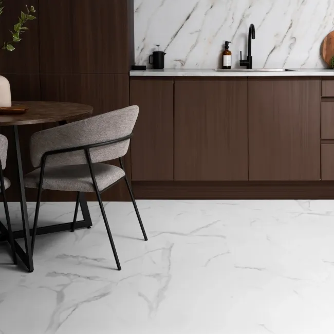 Frost White Marble Tile Luxury Click Vinyl Flooring 6mm