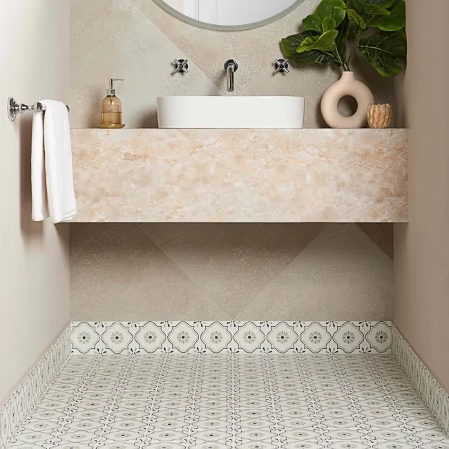 Dante Sand Flower Beige Matt Patterned Wall and Floor Tiles