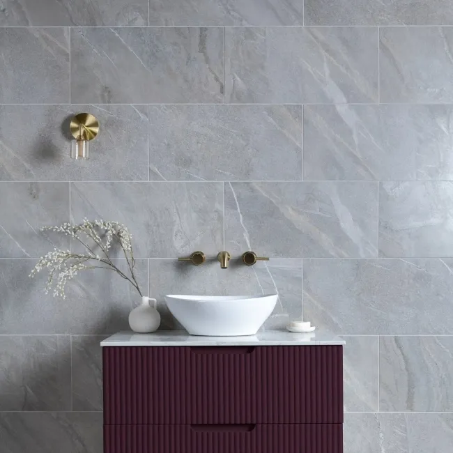 Devoke Light Grey Matt Stone Effect Wall and Floor Tiles 597x297