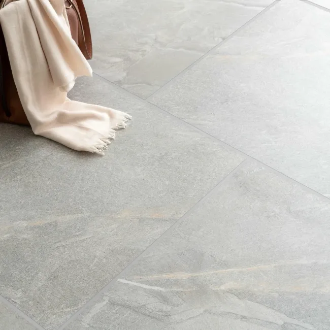 Devoke Light Grey Matt Stone Effect Wall and Floor Tiles 597x597