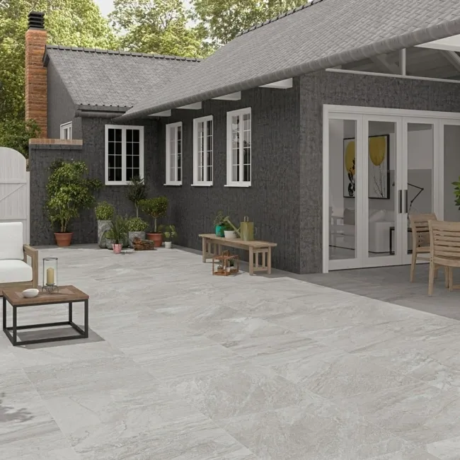 Icaria Light Grey Stone Effect 20mm Porcelain Paving Slabs