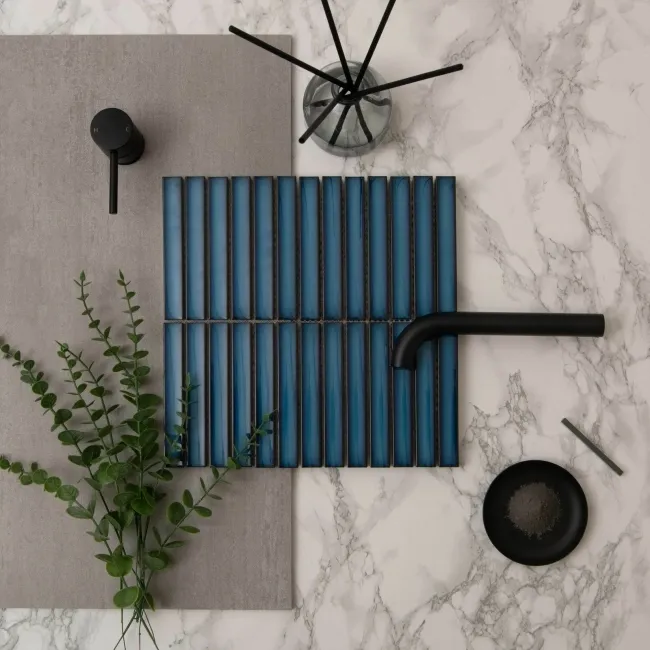 Spirit Marine Blue Gloss Kitkat Mosaic Porcelain Wall Tiles