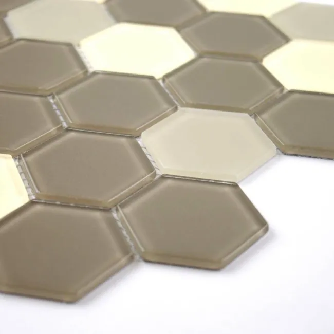 Ligo Glass Mocha Hexagon Mosaic Tiles