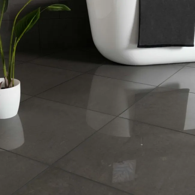 Lounge Polished Dark Grey Stone Effect 600x600 Wall And Floor Tiles