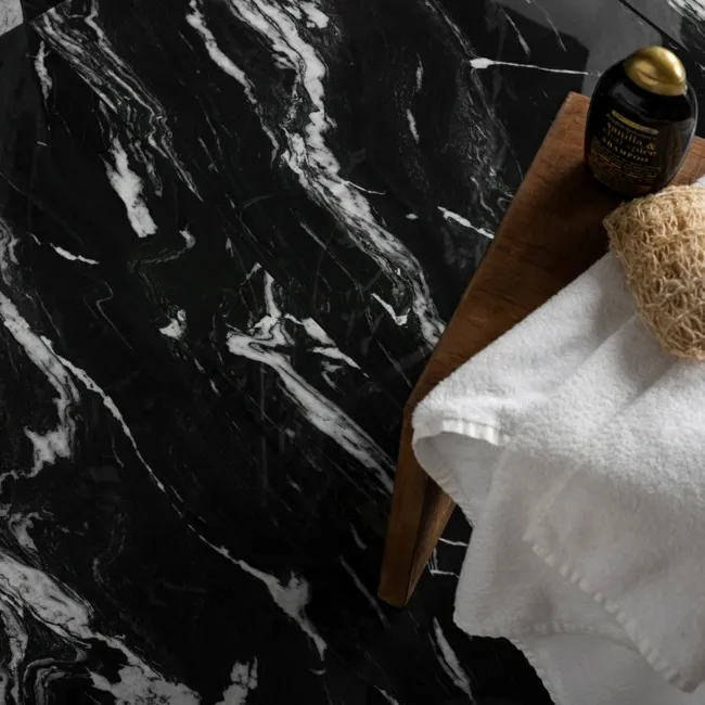 Deluxe Obsidian Ultra Black Gloss Marble Effect Wall and Floor Tiles