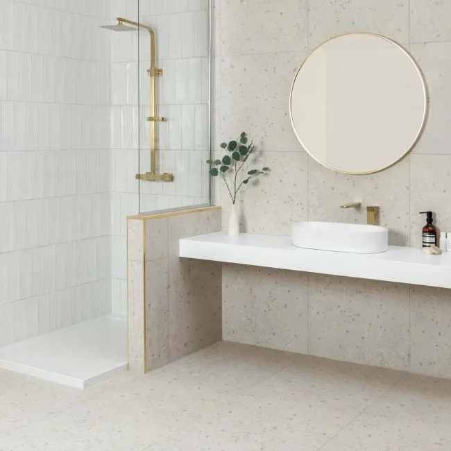Flecks Matt Light Grey Terrazzo Effect Wall and Floor Tiles