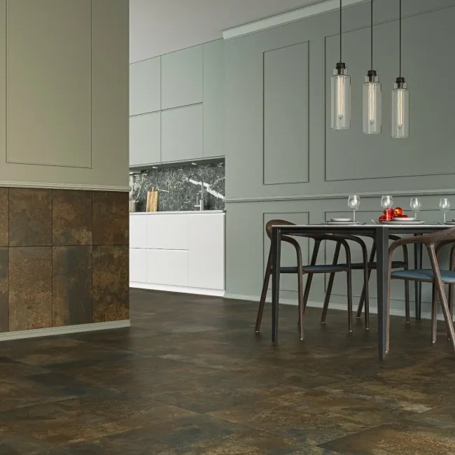 Foil Rust Metallic Brown Stone Effect Wall and Floor Tiles 600x300