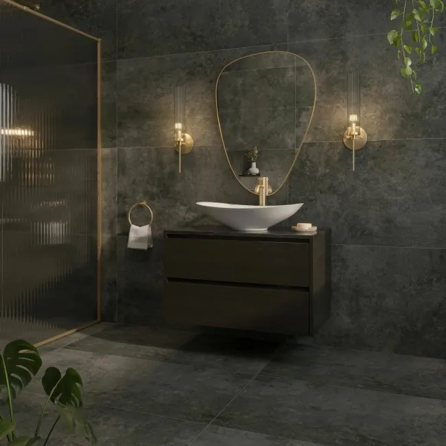 Foil Smoke Dark Grey Large Metallic Stone Effect 1200x600 Tiles
