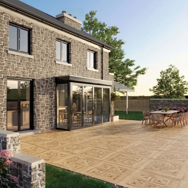 Galloway Oak Brown Parquet Effect 20mm Porcelain Paving Slabs