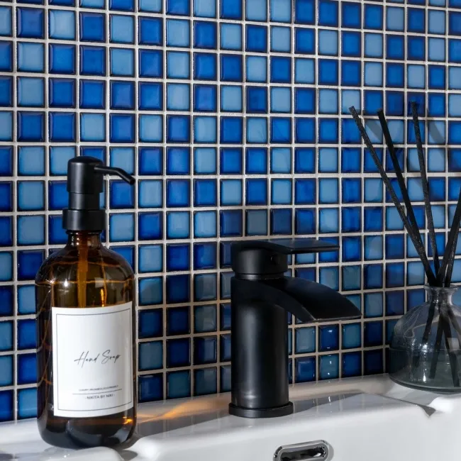 Pixel Ocean Dark Blue Blend Mosaic Tiles 25x25