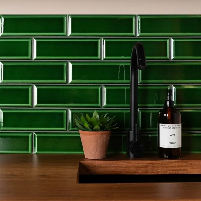 Plush Victorian Crackle Glaze Green Metro Tiles