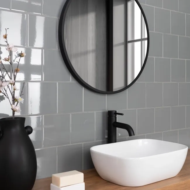 Rico Grey Gloss Flat Square Wall Tiles 150x150